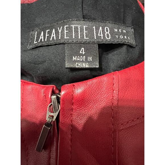 Lafayette 148 Leather Jacket Sz 4 Red Genuine Ruched Full Zip Y2K Small - Picture 3 of 8